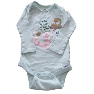 Gerber One Piece Onesie Girls 3-6M Green Pink Long Sleeve Fox Lets Be Friends‎